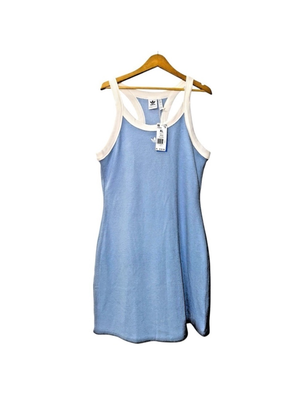 NEW Adidas Originals Terry Tank Dress Womens XL Ambient Sky Blue Racerback Swim
